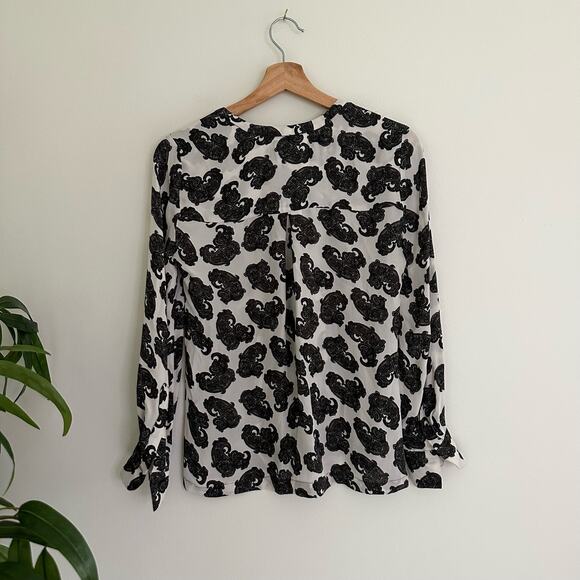 A.L.C Silk Paisley Print Button Up Blouse Black White - Picture 6 of 9